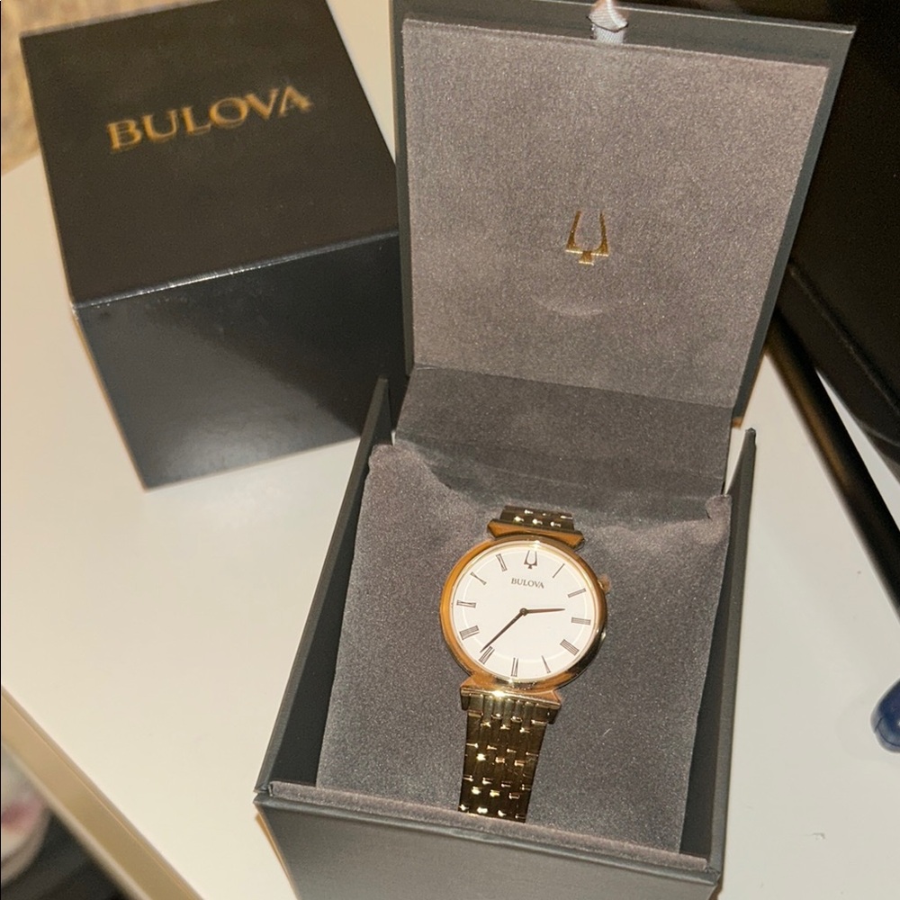 Bulova Gold Watch with White Dial